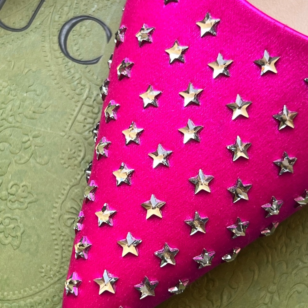 Gucci Jodie Pink Fuchsia Star crystal embellished Heels with Tangerine Strap - Picture 8 of 14